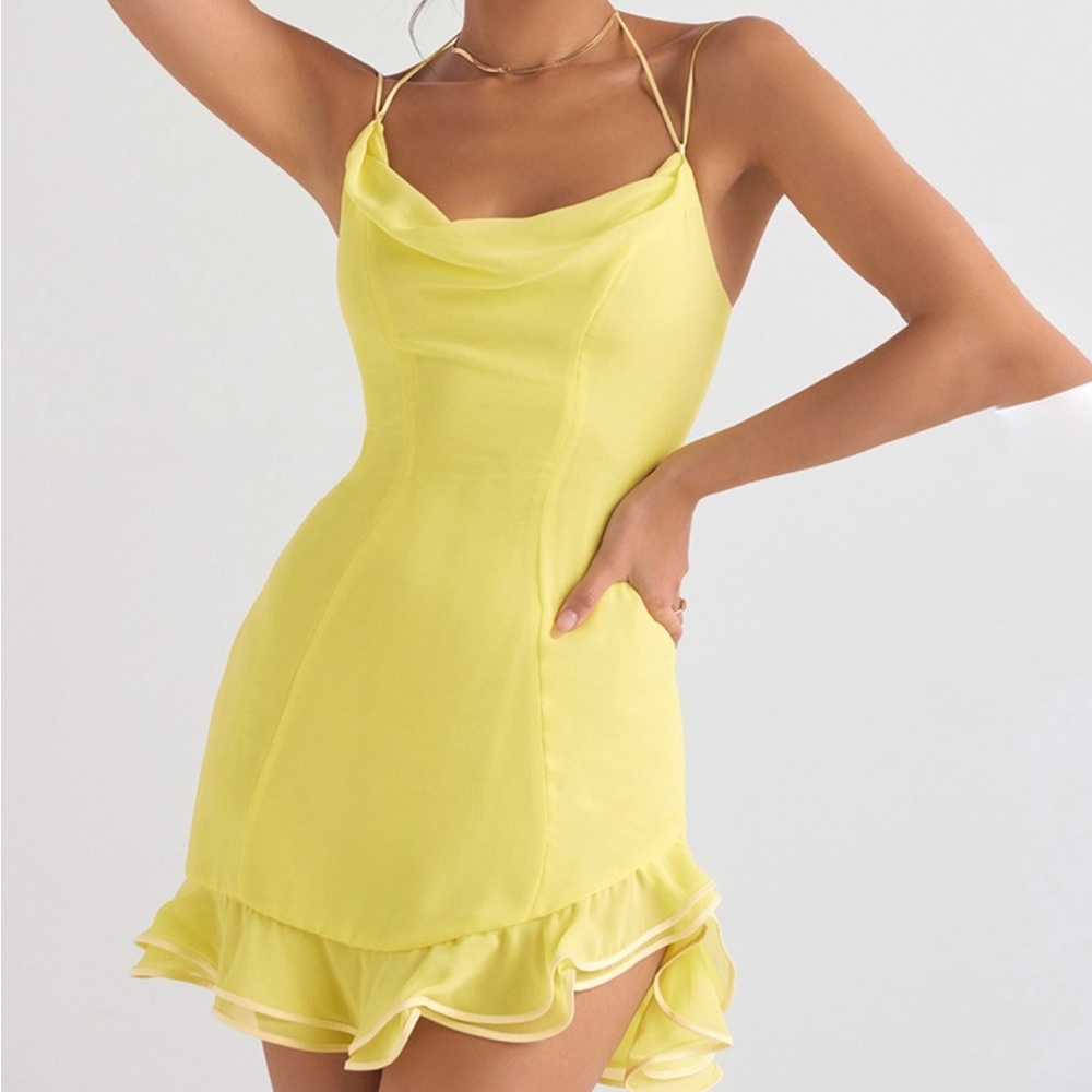 House of CB Rossella Yellow Ruffle Mini Dress